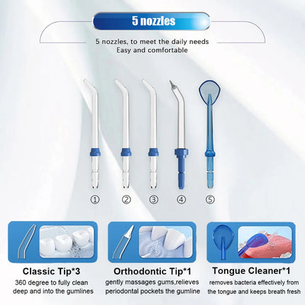 Water Flosser Dental Oral Irrigator Teeth Cleaning High Pressure Water Flosser for Teeth 800ML Mouth Washing Machine with 5x Tip