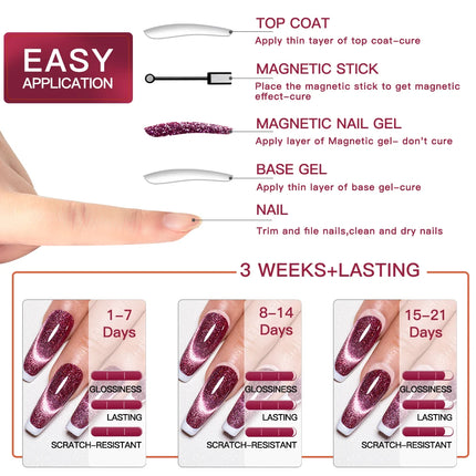 Garnet Red Cat Magnetic Gel Nail Polish Sparkling Glitter Semi Permanent Soak Off UV Gel Varnish For Valentine's Nail Supplies