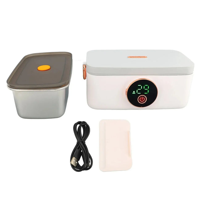 1L Capacity USB Rechargeable Portable Wireless Lunch Warmer Box, Cordless Electric for Office Travel Car, LED Display, Type-C