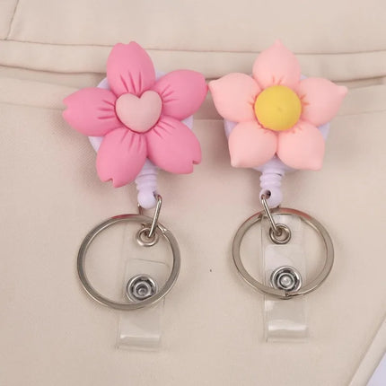 1pcs New Resin Flowers Retractable Nurse Badge Reel Cute Floral Girls Students Doctor ID Card Holder Keys Lanyard