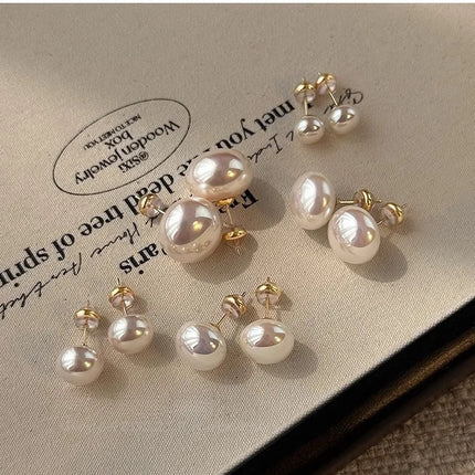 French Simple Pearl Silver Needle Earrings for Women Exquisite Imitation Pearl Elegant Stud Earrings Wedding Party Jewelry