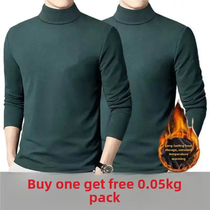 Thickened Inner Fleece-Lined Men's Polo/Turtle Neck Warm Long Sleeve Base Layer Top Autumn Winter Fashion Outwear T-Shirts