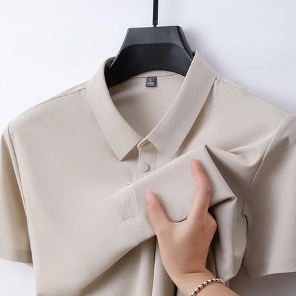 Ice Silk Polo Shirt – Quick-Dry, Breathable & Lightweight, Seamless Knit Design, Business Casual Short Sleeve Top Golf