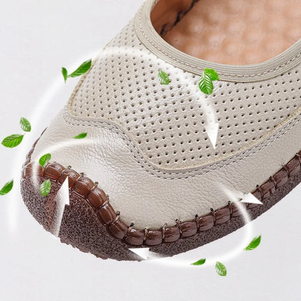 New Real Leather Perforated Ballet Flats Women's Massage Insole Slip On Moccasins Woman Hollow Loafer Casual Daily Shopping Shoe