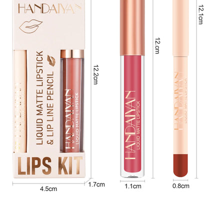 Handaiyan Lip Liner Lipgloss Set Waterproof Matte Liquid Lipstick Pencil Sexy Red Long Lasting Lipliner Makeup Cosmetics