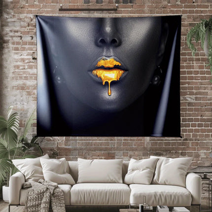 A lady wearing yellow lipstick Digital printing polyester wall tapestry suitable for use in living rooms bedrooms bars and party
