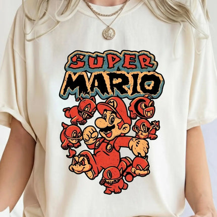 Vintage Super Mario Game T-shirt Men and Women Summer Cotton Y2K Clothing Cartoon Round Neck Short Sleeved Tee Streetwear