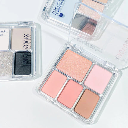 Korean Style Eyeshadow Palette 5 Colors Velvet Matte Pearl Shimmer Blendable Talc-Free Mini Holiday Gift Set