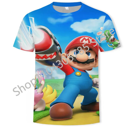 Super Mario Boys Girls Clothes Princess Peach Luigi T-shirt Cool Comfortable Sweat Absorption Short-sleeved Top Baby Show Gifts