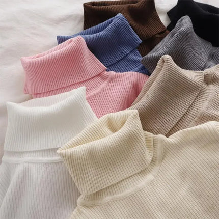 Korean High Collar Knitted Long Sleeve Base Shirt Pure Color Slimming Versatile Underwear Elegant Inner Long Top Women's Fashion