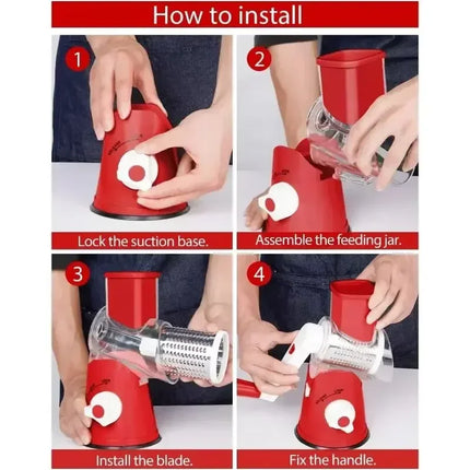 3 in 1 Rotary Vegetable Slicer Multifunctional Handheld Grater with 3 Sharp Rollers Cheese Shredder Kitchen Tool