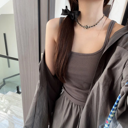 Women's Vest with Built-in Bra Pad Elastic Ribbed Square Collar Csole Tank Top ort Length  Color Versatile Summer F...