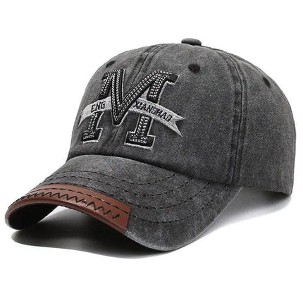 Vintage Washed Cotton Baseball Cap Men Women Letter M Embroidery Dad Hat Retro Leather Brim Edge Snapback Sun Hat Gorras Bone