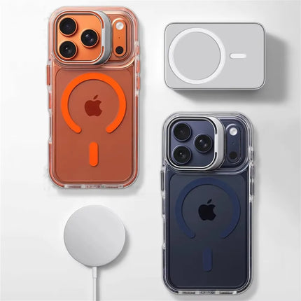 Luxury Magnetic Shockproof Clear Bumper Case for iPhone 17 Pro Max Air 16 15 14 13 12 Plus For Magsafe Lens Protect Stand Cover