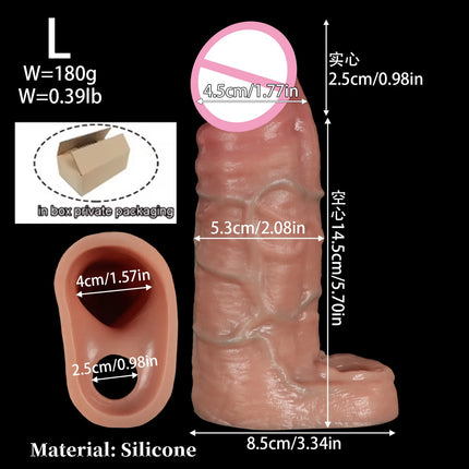 New Realistic Penis Sleeve Soft Condom Penis Extender/Enlargement Hollow Cock Cover Adult Sex Toys Women Men Gay Masturbador 18+