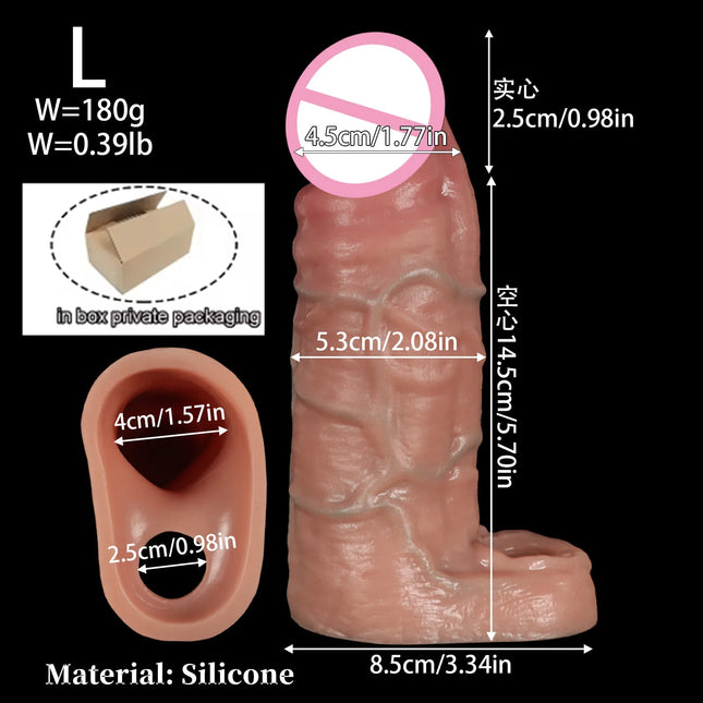 New Realistic Penis Sleeve Soft Condom Penis Extender/Enlargement Hollow Cock Cover Adult Sex Toys Women Men Gay Masturbador 18+
