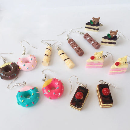 Cute Jewelry Bulk Wholesale Chocolate Strawberry Cake Popcorn Drink Coke Bottle Cap Miniature Food Resin Earrings for Women