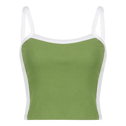 Sleeveless Knitted Crop Tops Green Sexy Basic Patchwork 2024 Summer Casual Cami Backless Y2k Vintage Tank Top Women