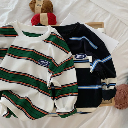 2025 Autumn Children's Clothes Girls Long-Sleeved Base Shirts Cool Boys Striped Cotton T-Shirt Teen Loose Casual 2-7Y Kids Top
