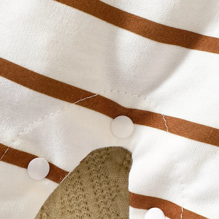 "Korean-Style Baby Romper | Brown & White Striped Onesie with Bear-Holding-Heart Embroidery - 'I Love Mom & Dad' Themed"