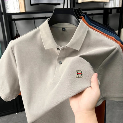 High-end brand 100% cotton short sleeve polo shirt men's summer new soft breathable lapel T-shirt fashion letter embossed top