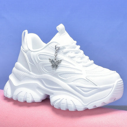 Women's Eva Solid Thick-Soled Heightening 7cm Fashionable Casual Vulcanized Shoes with Silver Butterfly Decorative Pendant Chain Shoe Accessories Light and Comfortable Soft-Soled Shock-Absorbing Non-Slip Women's Vulcanized Sh