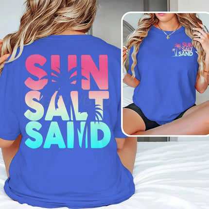 Sun Salt Sand Graphic T Shirts Funny Ocean Beach Series Men Women Aesthetic Short Sleeve Loose Casual Vacation Trip Y2K Tops