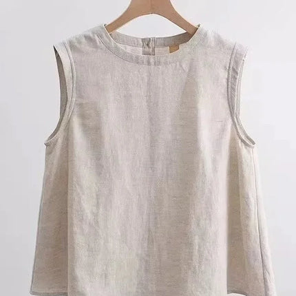 Loose Cotton Linen Vest Women's Summer New Plus Size Fat MM Outerwear Inner Match Svel T-shirt Top Versatile Round Neck