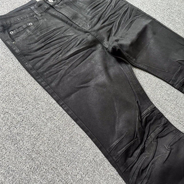 American Retro Heavy Industry High Street Coated Micro-Flared Jeans For Men And Women Black Gothic Vintage Casual Loose Jeans