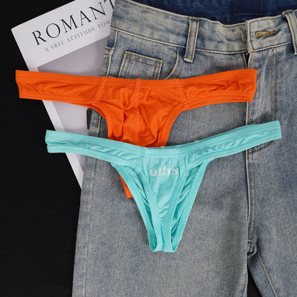 Men's Modal Thong Multi Colors Pack, ORLVS Logo Low Rise Bare Feel Underwear, High Elastic 3D Convex Pouch T-Back Briefs