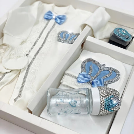 Dollbling Newborn Set Baby's Sets Rhinestone Crown 0-3 Months Hat+Bodysuits+Gloves+Shoes 4 Parts Boy Girl Jumpsuit Clothing