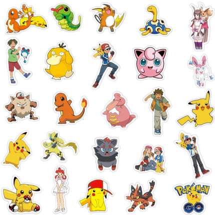 50/100Pcs Pikachu Stickers Graffiti Luggage Pokemon Skateboard Bicycle Guitar Laptop Kids Waterproof Stiker Toys Birthday Gift