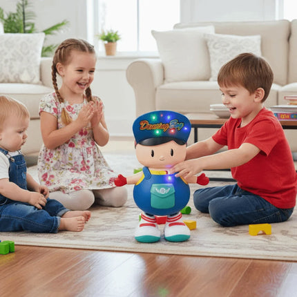 Educational LED Dancing Boy Figurine Plastic Music Dancing Swing Boy Movable with Lights Electric Boy Birthday Gift