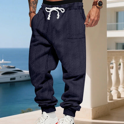American heavy jacquard sweatpants, autumn winter loose joggers, men casual beam foot trousers for Amazon