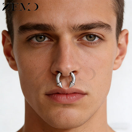 ZEMO 1 Piece 16G Horn Nose Ring Stainless Steel Threadless Septum Ring Spike Ox Horn Ear Helix Nostril Piercing Jewelry 8MM/10MM