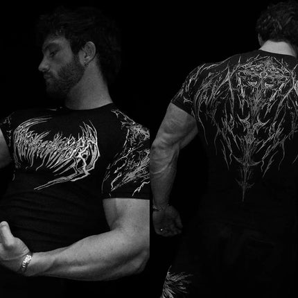 Men's Compression Sports Shirt Tee Gothic Lightning Print GYM Fitness Top Summer Quick Dry Breathable Bodybuilding T-shirt
