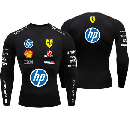 2026 Ferrari Men's Tight T-shirt, Hamilton 44, Outdoor Sports, Racing, Fast Drying, Charles Leclerc 16, Elastic, Long Sleeved