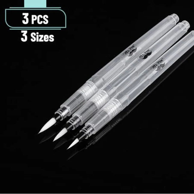 - Watercolor Brush Pens, 3 pcs, 3 x Point Tip Styles, Nylon Bristles, Refillable Watercolor Pens for Acrylic, Gouache, Crayons