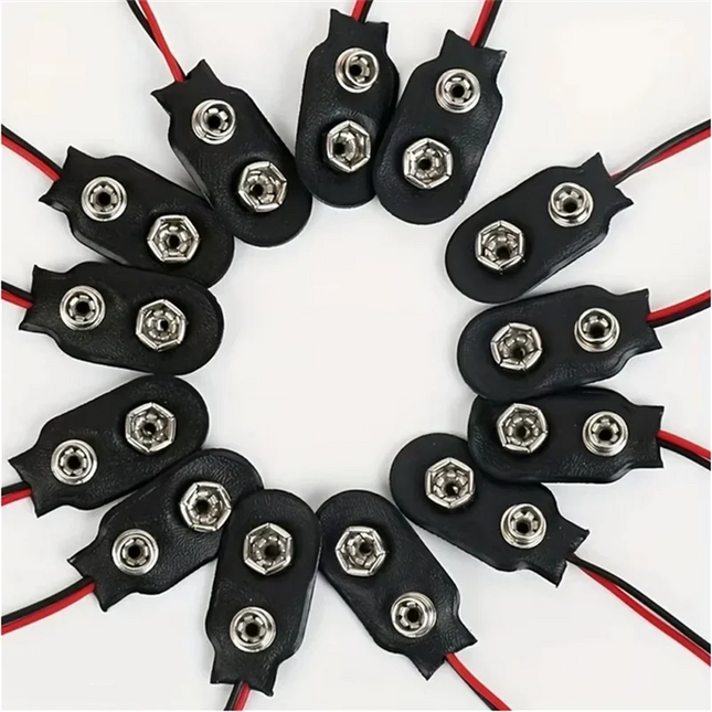 10pcs 9V Battery Clips Black Red 2Wired Cable Connection Connector Buckle 9 Volt Battery Clip Connector Battery Holder