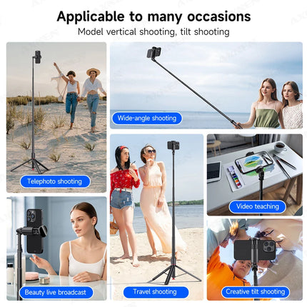 Auto Pop-Up Tripod Portable 70-Inch All-in-one Selfie Stick, Foldable Phone Holder with Bluetooth Remote for iPhone Android