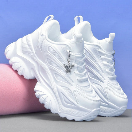 Women's Eva Solid Thick-Soled Heightening 7cm Fashionable Casual Vulcanized Shoes with Silver Butterfly Decorative Pendant Chain Shoe Accessories Light and Comfortable Soft-Soled Shock-Absorbing Non-Slip Women's Vulcanized Sh