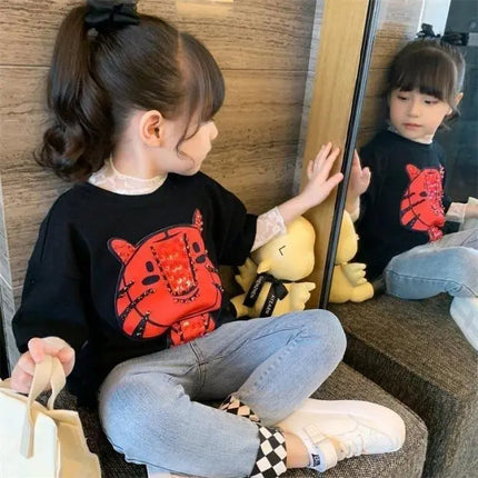 Spring and Summer Long-sleeved T-shirt 2025 New Children's Foreign Style Fashion Little Girl White Inner Shirt