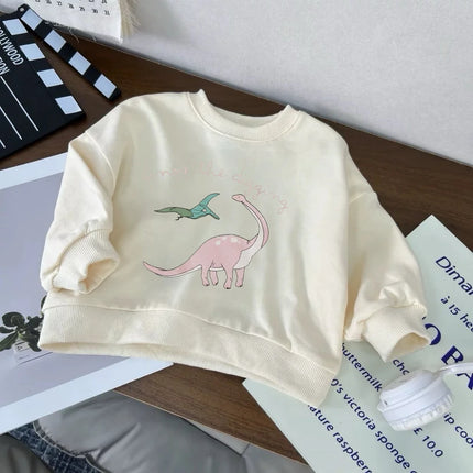 Cartoon Dinosaur Print Hoodies 2026 Spring Autumn Clothing Boys Girls Casual Sports Tops All-match Base Shirt Kids Long Sleeve