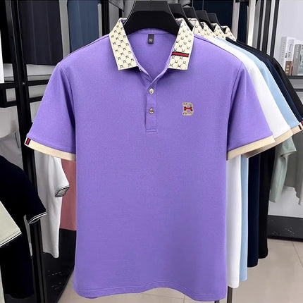 Advanced letter embroidery short sleeve polo shirt light luxury brand business leisure summer men's T-shirt fashion lapel top