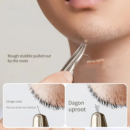 Stainless Steel Tweezers for Eyebrows, Mustache & Beard Trimming Precision Painless Hair Removal Tool with Tight Clamping