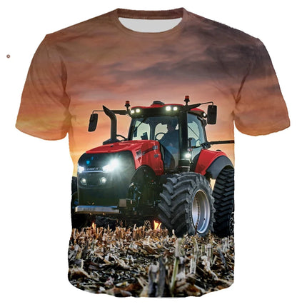Summer Fashion Trend Sports Boy tractor Graphic Funny T-shirts Casual 3D Print Harajuku Personality Round Neck Short Sleeve Top