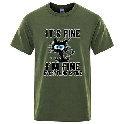 Men's High Quality T-shirt 100% Cotton Funny Cool Cat Printed T-shirt Casual Men's Short Sleeve T-shirt for Men T-Shirt Male Top