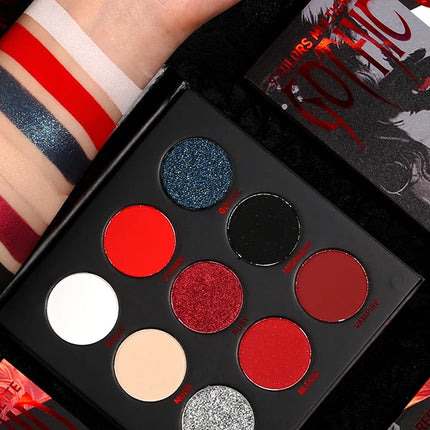 Dark Black Red Eyeshadow Palette Goth Clown Halloween Makeup, White Silver Glitter Eyeshadow Makeup Pallete