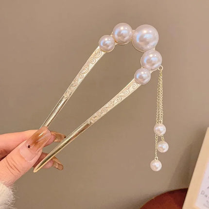 Hair Stick Alloy Bun Maker for Thick Hair Women 4-Prong U-Shape Quick Updo Tool Non-Slip Vintage Hairpin Boho Bridal Accessories