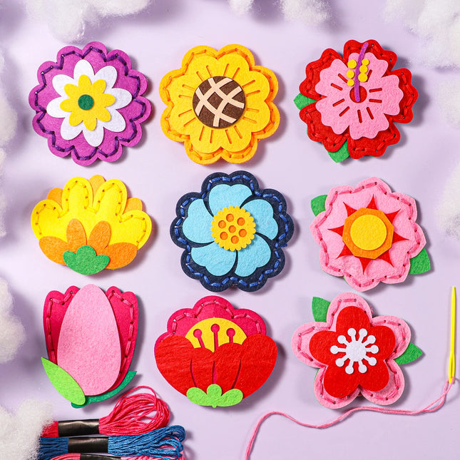 9-piece Floral DIY Sewing Kit; Beginner Hand-Sewing Materials for Fun; Cute Flower-Shaped Pouch for Birthday Gift; Handmade Craf